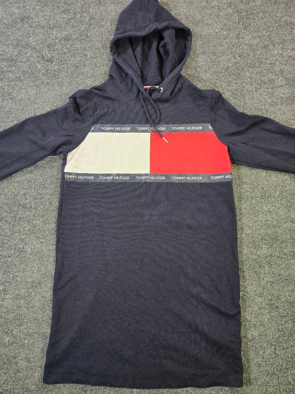 Tommy Hilfiger Hoodie Dress Womens M Navy Flag Logo Long Sleeve Sweatshirt